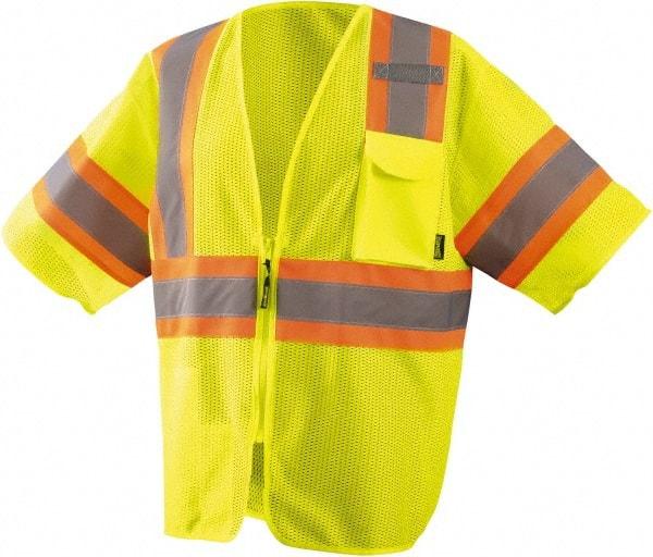 OccuNomix - Size 2XL High Visibility Yellow Mesh General Purpose Vest - 54" Chest, ANSI 107-2015, Zipper Closure, 3 Pockets, Polyester - Makers Industrial Supply