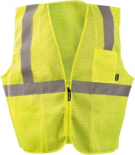 OccuNomix - Size XL High Visibility Yellow Mesh General Purpose Vest - 50" Chest, ANSI 107-2015, Zipper Closure, 3 Pockets, Polyester - Makers Industrial Supply