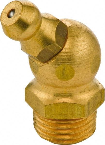 Umeta - 45° Head Angle, M10x1 Metric Brass Standard Grease Fitting - 11mm Hex, 25mm Overall Height, 5.5mm Shank Length - Makers Industrial Supply