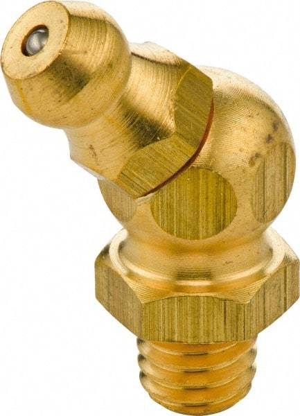 Umeta - 45° Head Angle, 1/4-28 SAE-LT Brass Standard Grease Fitting - 9mm Hex, 23.5mm Overall Height, 5.5mm Shank Length - Makers Industrial Supply