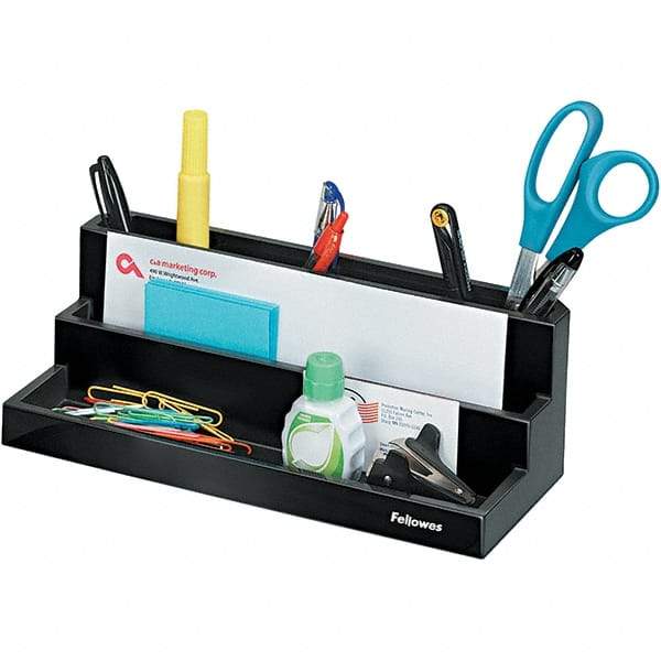 FELLOWES - Black Pearl Desk Top Organizer - Plastic - Makers Industrial Supply