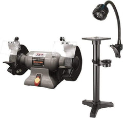 Jet - 8" Wheel Diam x 1" Wheel Width, 1 hp Grinder - 0.63" Arbor Hole Diam, 1 Phase, 3,450 Max RPM, 115 Volts - Makers Industrial Supply