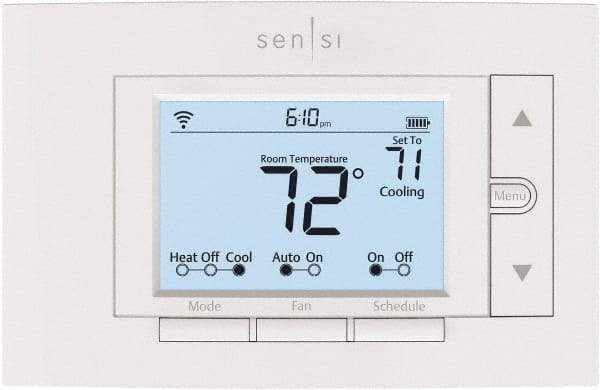 White-Rodgers - 50 to 99°F, 4 Heat, 2 Cool, Digital Programmable Wi-Fi Universal Thermostat - 20 to 30 Volts, 1.77" Inside Depth x 1.77" Inside Height x 5-1/4" Inside Width, Horizontal Mount - Makers Industrial Supply