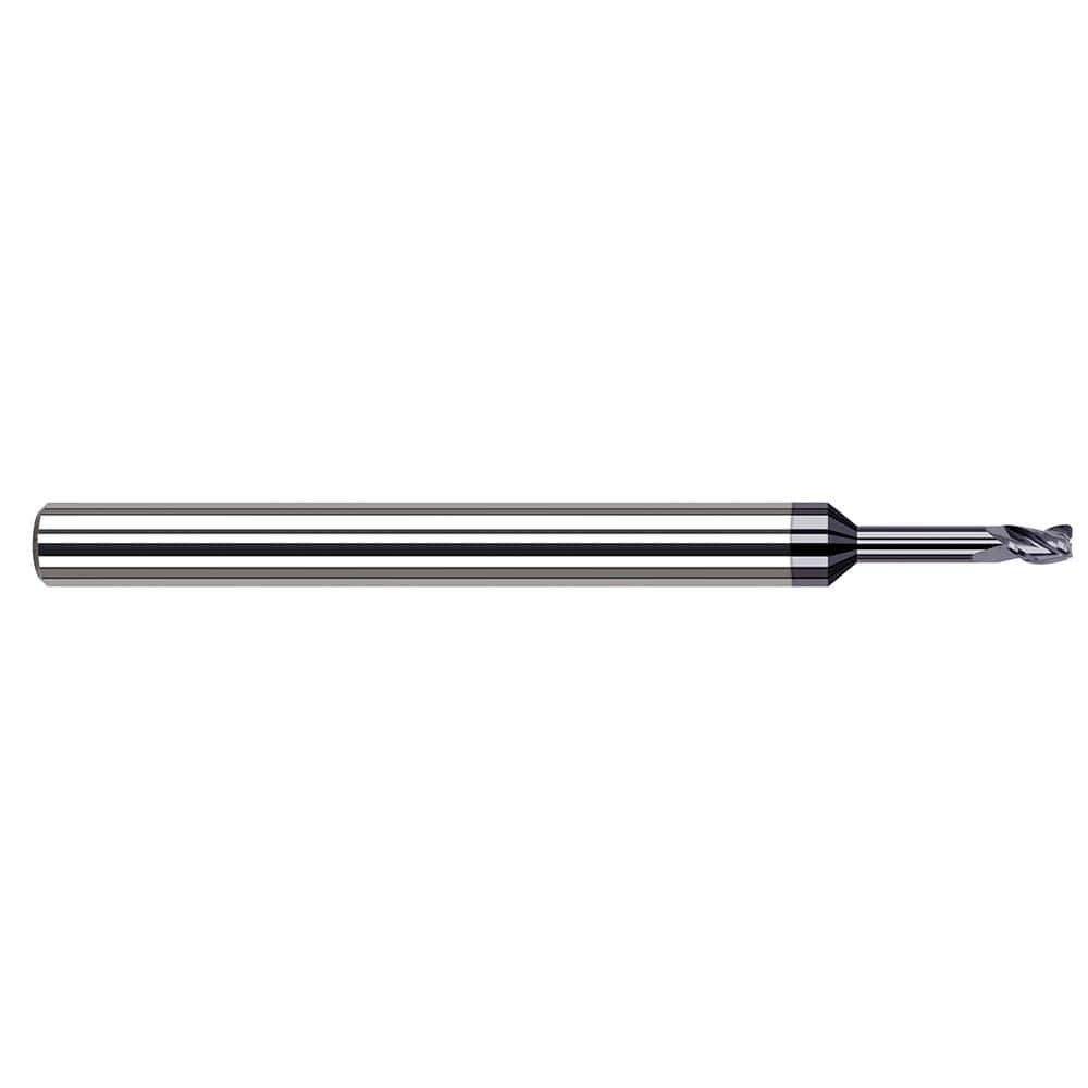 Corner Radius End Mill: 0.055″ Dia, 0.083″ LOC, 0.005″ Radius, 3 Flutes, Solid Carbide 2-1/2″ OAL, 1/8″ Shank Dia, 37 ° Helix, AlTiN Coated, Corner Radius End