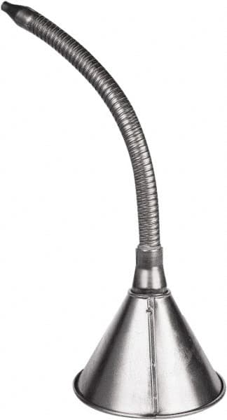 Funnel King - 1 Qt Capacity Galvanized Steel Funnel - 6-3/8" Mouth OD, 7/16" Tip OD, 14" Flexible Spout, Silver - Makers Industrial Supply