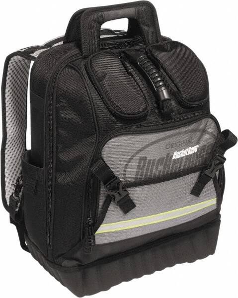 Bucket Boss - 24 Pocket Black, Yellow & Gray Ballistic Polyester Tool Bag - 14" Wide x 10" Deep x 18" High - Makers Industrial Supply