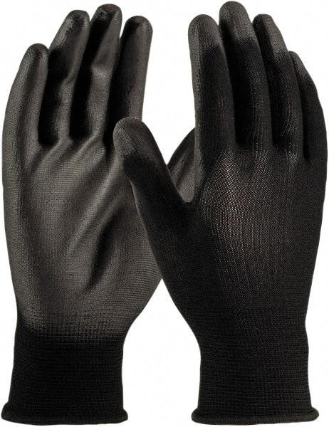 PRO-SAFE - Size S (7) Polyurethane Coated Polyester Blend Work Gloves - Palm & Fingers Coated, Knit Wrist Cuff, Full Fingered, Black/Black, Ambidextrous - Makers Industrial Supply