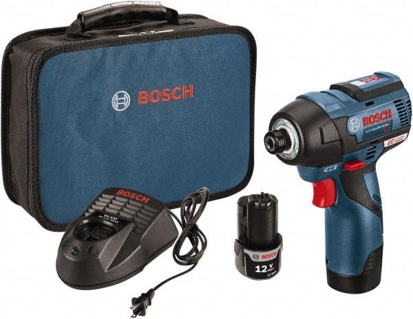 Bosch - 12 Volt, 1/4" Drive, 975 In/Lb Torque, Cordless Impact Driver - 2600 RPM, 2 Lithium-Ion Batteries Included - Makers Industrial Supply