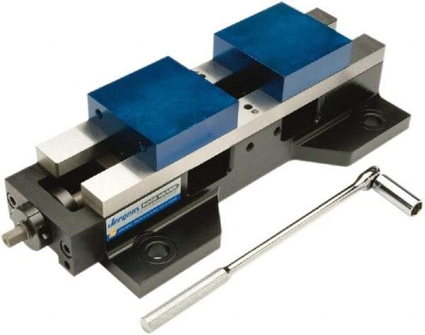 Jergens - 6" Jaw Width, 17-1/2" Max Jaw Opening, Manual Self Centering Vise - 10,100 Max Operating psi, 8.055" Stroke Length, 22" OAL x 8" OAW x 4" OAH - Makers Industrial Supply