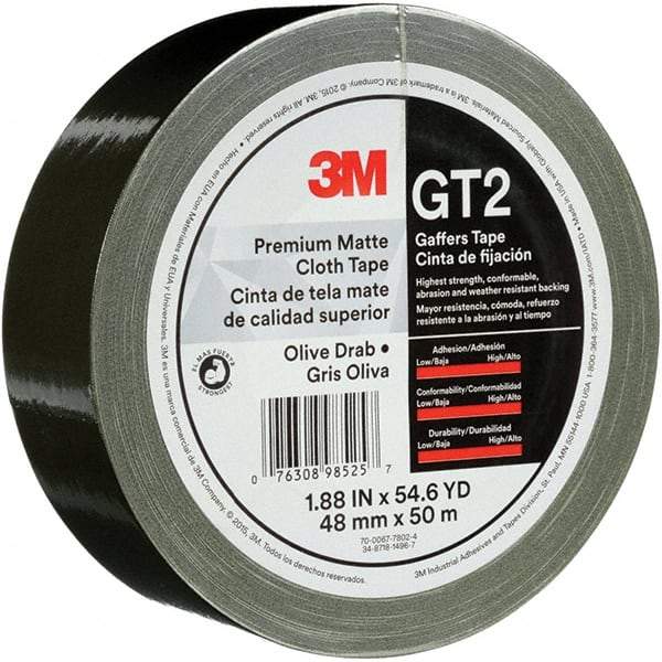 3M - 2" x 50m Red Gaffers Tape - 11 mil, Rubber Adhesive, Cotton Cloth Backing, Series GT2 - Makers Industrial Supply