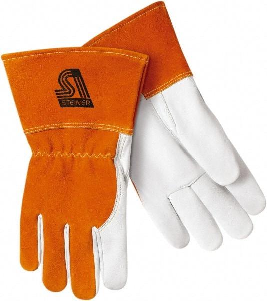 Steiner - Size S Cotton Lined Goatskin Welding Glove - Gauntlet Cuff, Straight Thumb, Thumb Strap, For MIG - Makers Industrial Supply