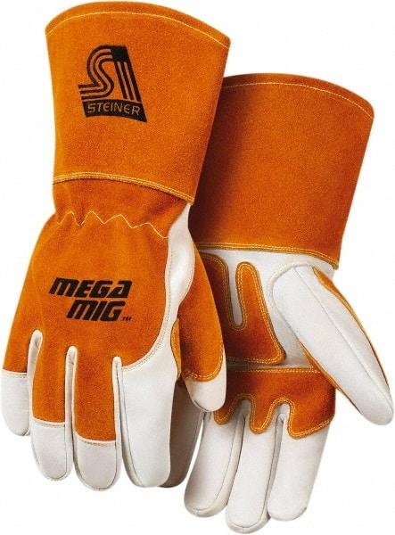 Steiner - Size S Cotton Lined Cowhide Welding Glove - Gauntlet Cuff, Wing Thumb, For MIG - Makers Industrial Supply