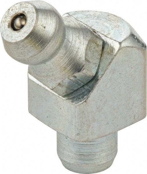 Umeta - 45° Head Angle, M10x1.0 Metric Steel Standard Grease Fitting - 11mm Hex, 20.5mm Overall Height, 5.5mm Shank Length - Makers Industrial Supply