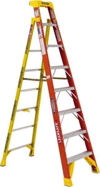 Werner - 7 Steps, 8' High, Type IA Rating, Fiberglass Step Ladder - 300 Lb Load Capacity, 27-39/64" Base Width - Makers Industrial Supply