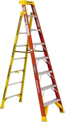 Werner - 7 Steps, 8' High, Type IA Rating, Fiberglass Step Ladder - 300 Lb Load Capacity, 27-39/64" Base Width - Makers Industrial Supply