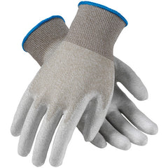 ‎40-6415/L CE Seamless Knit Gloves - Nylon and Copper Fiber Yarns - White PU Coated Palm and Finger Tips - Exact Industrial Supply