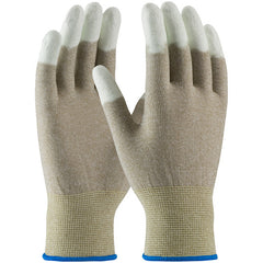 ‎40-6416/S CE Seamless Knit Gloves - Nylon and Copper Fiber Yarns - White PU Coated Finger Tips - Exact Industrial Supply