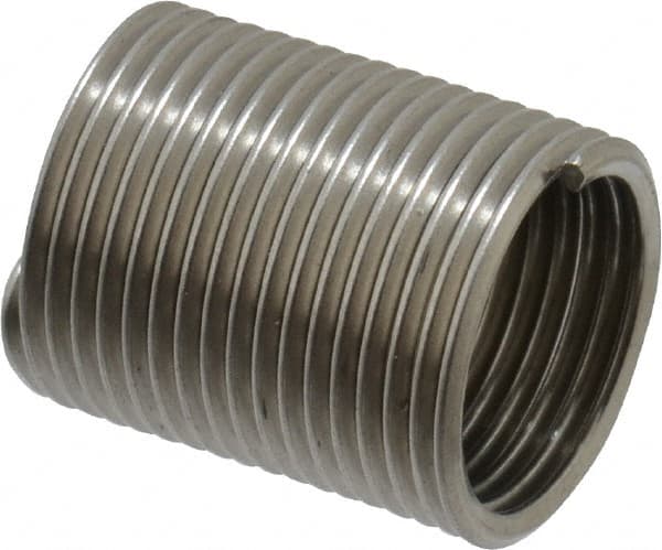 Recoil - M10x1.00 Metric Extra Fine, 20mm OAL, Free Running Helical Insert - 16-1/2 Free Coils, Tanged, Stainless Steel, Bright Finish, 2D Insert Length - Makers Industrial Supply