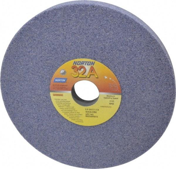 Norton - 8" Diam x 1-1/4" Hole x 3/4" Thick, I Hardness, 46 Grit Surface Grinding Wheel - Aluminum Oxide, Type 1, Coarse Grade, 3,105 Max RPM, Vitrified Bond, No Recess - Makers Industrial Supply