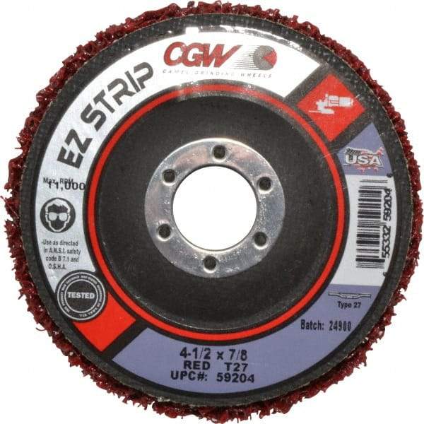 Camel Grinding Wheels - 4-1/2" Very Coarse Grade Silicon Carbide Deburring Disc - 7/8" Center Hole, Arbor Connection, Red, 11,000 Max RPM - Makers Industrial Supply