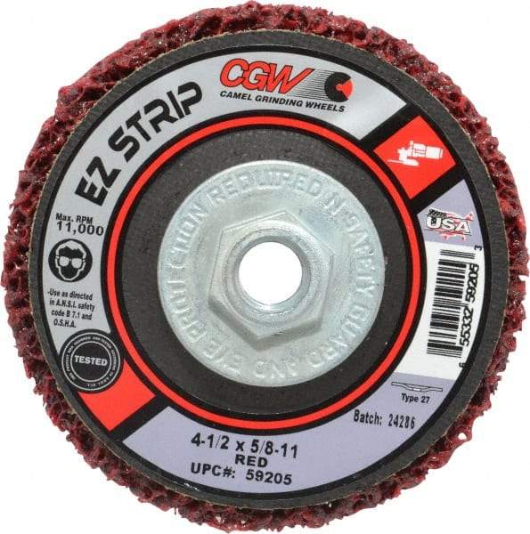 Camel Grinding Wheels - 4-1/2" Very Coarse Grade Silicon Carbide Deburring Disc - 5/8-11 Threaded Center Hole, Arbor Connection, Red, 11,000 Max RPM - Makers Industrial Supply