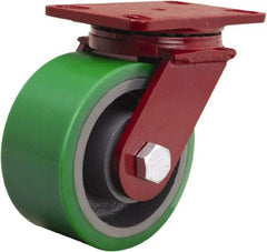 Hamilton - 6" Diam x 3" Wide x 7-1/2" OAH Top Plate Mount Swivel Caster - Polyurethane Mold onto Cast Iron Center, 2,200 Lb Capacity, Tapered Roller Bearing, 4-1/2 x 6-1/2" Plate - Makers Industrial Supply