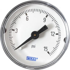 Wika - 1-1/2" Dial, 1/8 Thread, 0-15 Scale Range, Pressure Gauge - Center Back Connection Mount, Accurate to 3-2-3% of Scale - Makers Industrial Supply