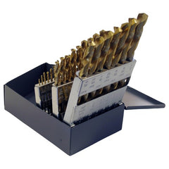 ‎1/16-1/2 RHS / RHC HSS-CO 8% (M42) 135 Degree Split Point Heavy Duty Cobalt Jobber Length Drill Set - TiN - Exact Industrial Supply