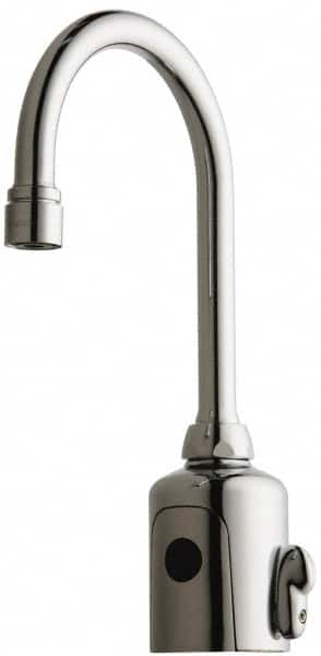 Chicago Faucets - Polished Chrome Plated Electronic User Adjustable Temperature Control Mixer Sensor Faucet - Powered by 6 Volt Lithium CRP2 Battery (Included), Gooseneck Spout, 4 to 8" Mounting Centers - Makers Industrial Supply