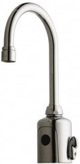 Chicago Faucets - Polished Chrome Plated Electronic User Adjustable Temperature Control Mixer Sensor Faucet - Powered by 6 Volt Lithium CRP2 Battery (Included), Gooseneck Spout, 4 to 8" Mounting Centers - Makers Industrial Supply