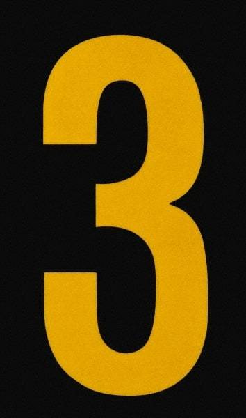 Made in USA - Number Label - Legend: 3, English, Yellow & Black - Makers Industrial Supply