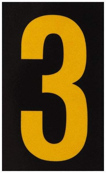 Made in USA - Number Label - Legend: 3, English, Yellow & Black - Makers Industrial Supply