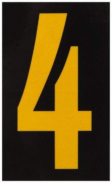 Made in USA - Number Label - Legend: 4, English, Yellow & Black - Makers Industrial Supply