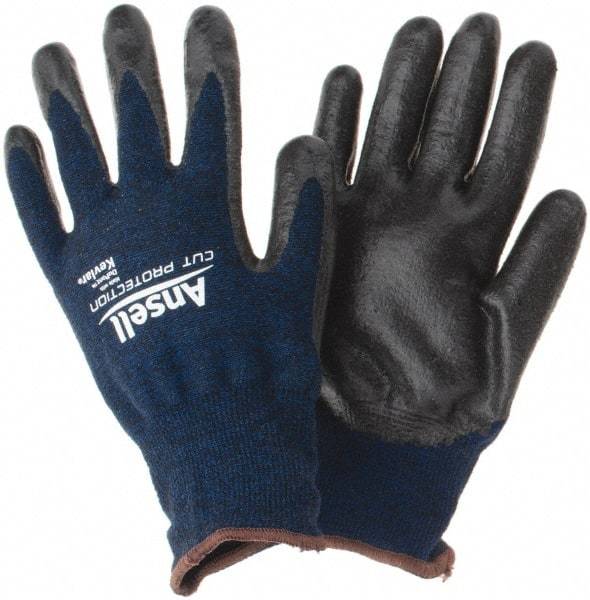 Ansell - Size L, ANSI Cut Lvl A4, Abrasion Lvl 5, Cut Resistant Gloves - Palm Coated, Black/Blue - Makers Industrial Supply