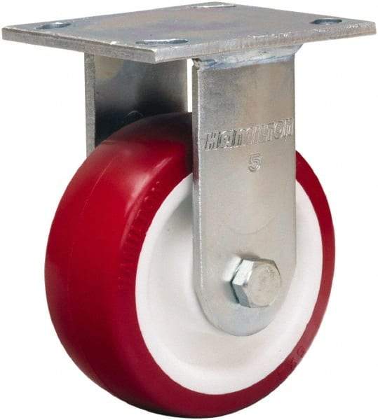 Hamilton - 5" Diam x 2" Wide x 7" OAH Top Plate Mount Rigid Caster - Polyurethane Mold on Polypropylene, 600 Lb Capacity, Straight Roller Bearing, 4 x 4-1/2" Plate - Makers Industrial Supply