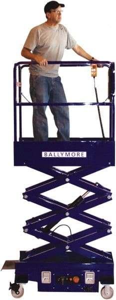 Ballymore - 500 Lb Capacity, 144" Lift Height, Battery Operated Mini Scissor Lift - 144 Inch Lift Height, 46 Inch Length x 28 Inch Width Footprint, 500 Lbs. Load Limit - Makers Industrial Supply