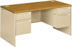 Hon - Steel-Reinforced High-Pressure Laminate Double Pedestal Desk - 60" Wide x 30" Deep x 29-1/2" High, Harvest/Putty - Makers Industrial Supply