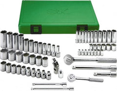 SK - 62 Piece 1/4 & 3/8" Drive Standard Deep Socket Set - 6 Points, 5.5 to 13mm, Metric Measurement Standard - Makers Industrial Supply