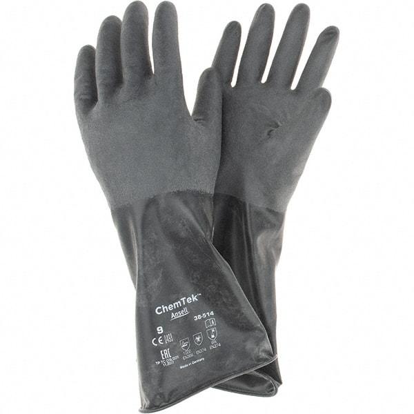 Ansell - 14 mil Thick, Chemical Resistant Gloves - SZ 9 14"14ML BLK 1/PR CHEM-TEK RGH FIN CHEM GLV - Makers Industrial Supply