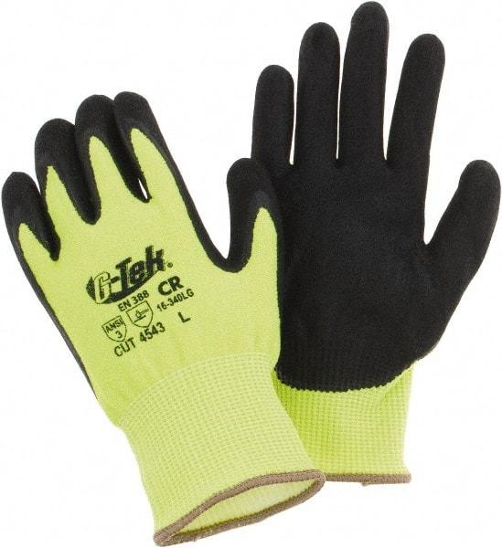 PIP - Size L, ANSI Cut Lvl A3, Cut Resistant Gloves - Palm & Fingers Coated, Hi-Vis Yellow/Black - Makers Industrial Supply