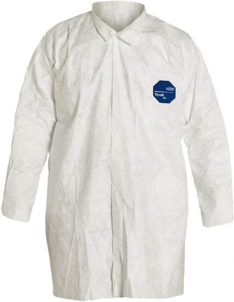 Dupont - Size XL White Disposable Chemical Resistant Lab Coat - Tyvek, Snap Front, Open Cuff - Makers Industrial Supply