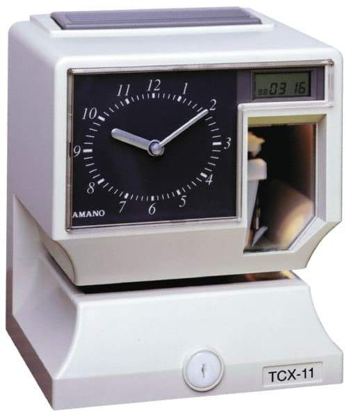 Amano - 110 VAC, Dial,Digital Plastic Manual and Automatic Time Clock and Recorder - 6-3/4 Inch Wide x 6-1/4 Inch Deep x 8-1/4 Inch High, White, UL and CUL Listed - Makers Industrial Supply