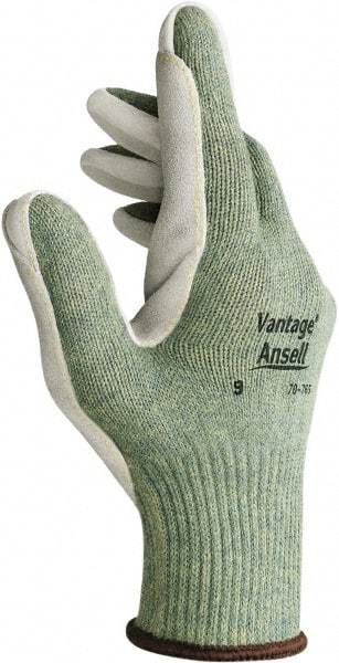 Ansell - Size L (9), ANSI Cut Lvl 4, Abrasion Lvl 5, Leather Cut Resistant Gloves - Kevlar/Poly/Cotton Lining, Knit Wrist, Gray, Paired - Makers Industrial Supply