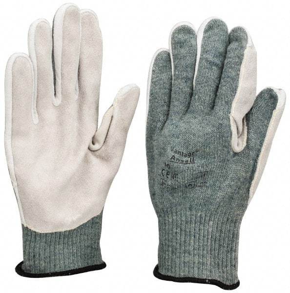 Ansell - Size XL (10), ANSI Cut Lvl 4, Abrasion Lvl 5, Leather Cut Resistant Gloves - Kevlar/Poly/Cotton Lining, Knit Wrist, Gray, Paired - Makers Industrial Supply