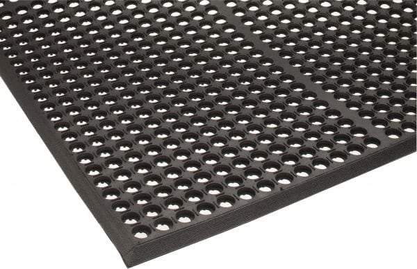 PRO-SAFE - 5' Long x 3' Wide, Dry/Wet Environment, Anti-Fatigue Matting - Black, Natural Rubber with Rubber Base - Makers Industrial Supply