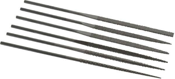 PFERD - 6 Piece Needle Pattern File Set - 5-1/2" Long, 2 Coarseness, Set Includes Flat, Hand, Three Square, Round, Half Round, Square - Makers Industrial Supply