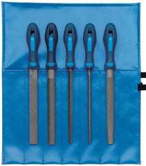 PFERD - 5 Piece American Pattern File Set - 10" Long, Bastard Coarseness, Ergonomic Handle, Set Includes Hand, Three Square, Square, Round, Tapered Half Round - Makers Industrial Supply