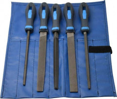 PFERD - 5 Piece American Pattern File Set - 8" Long, Bastard Coarseness, Ergonomic Handle, Set Includes Hand, Three Square, Square, Round, Tapered Half Round - Makers Industrial Supply