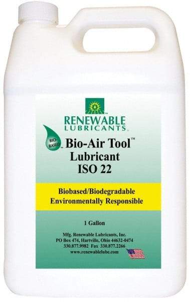 Renewable Lubricants - 1 Gal Bottle, ISO 22, Air Tool Oil - -40°F to 420°, 22.4 Viscosity (cSt) at 40°C, 4.9 Viscosity (cSt) at 100°C, Series Bio-Air - Makers Industrial Supply