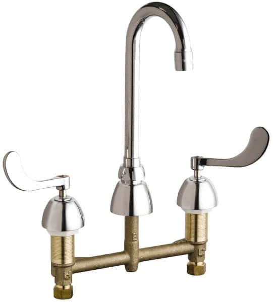 Chicago Faucets - Wrist Blade Handle, Wide Spread Bathroom Faucet - Two Handle, Educational and Healthcare Drain, Gooseneck Spout - Makers Industrial Supply